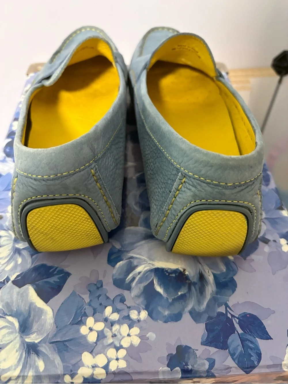 Cole Haan Teal Blue Leather Penny Loafers with Yellow Insole